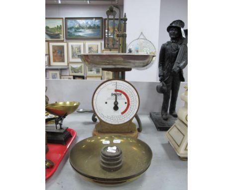 XIX Century Brass Scales, together with brass pans, Salter Scales coin checker. (2).