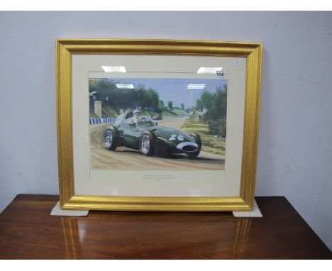 Stirling Moss Autograph; together with Stuart Booth, pencil signed on the border of a coloured print, 'Beating Those Bloody R