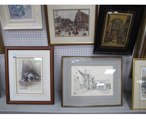 Terry Gorman, Cole Brothers Store Sheffield, coloured print, signed to mount, 19 x 24.5cm. Jim Grove and Mick Causton signed 