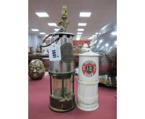 An Eccles Protector Lamp and Lighting Co Ltd, Miners Lamp; A Pottery  NUM Miners Lamp commemorating the 1984 Miners Strike (2