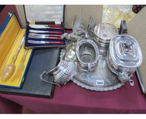 Fattorini Silver Plated Three Piece Tea Service, salver, etc, fish set, butter knives and salad servers, all cased.