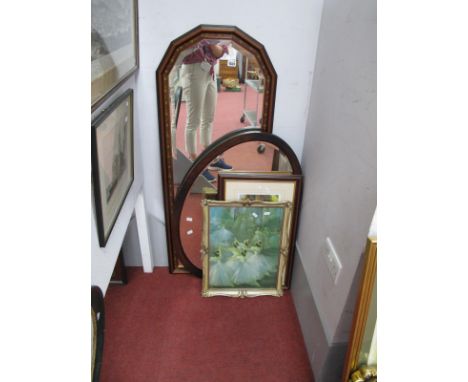 Oval and Angular Topped Wall Mirrors, John Rudkin 'Chatsworth' print, 17 x 40cm; one other. (4)