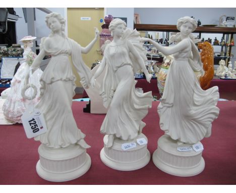 Three Wedgwood Parian Figurines from The Dancing Hours Series,  (first, second and third) No's 6399, 4308 and 3716 of a limit