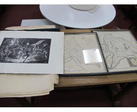XIX Century Engravings, including La Laitiere, Martyre De Sainte Cecile, Louison print, two XX Century maps.