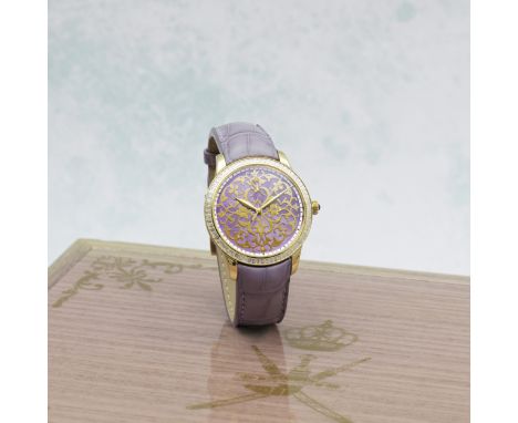 William &amp; Son. An unusual 18K gold and diamond set automatic wristwatch with Khanjar emblem and enamel dialDate: Circa 20