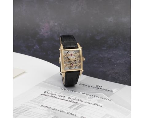 Girard-Perregaux. A fine and unusual 18K rose gold Limited Edition automatic skeletonised rectangular tourbillon wristwatch w