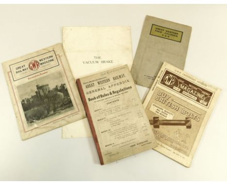 GWR MANUAL ETC. An original copy of a GWR 1920 'General Appendix to the Book of Rules  Regulations', two copies of the 'Great