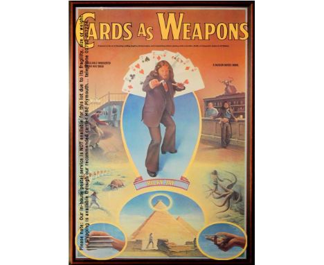 RICKY JAY. A poster featuring Ricky Jay's book, 'Cards as Weapons', a manual on the art of manipulating playing cards as a me