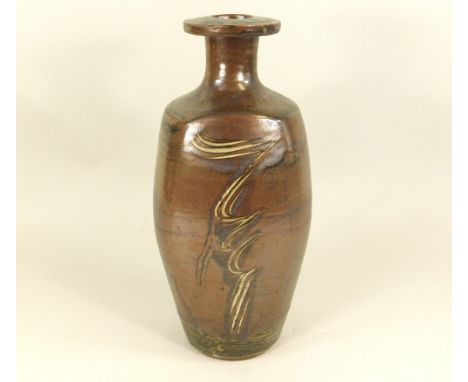 DAVID LEACH. A David Leach Lowerdown Pottery bottle vase. Personal &amp; Pottery marks. Height 37cm. A second with firing fau