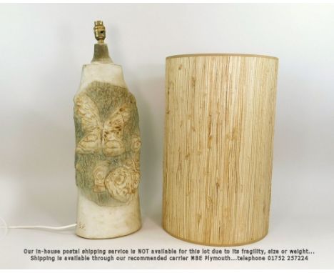 BERNARD ROOKE. A large moulded butterfly design lamp base with shade by Bernard Rooke. Incised initials. Base height 53cm.