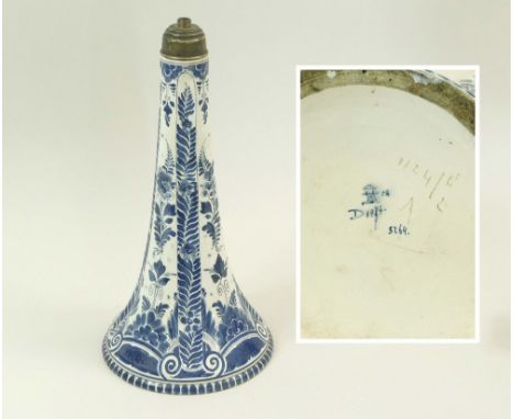 DELFT. A Delft hand painted pottery lamp base. Painted backstamp &amp; No.5264. Height 33cm. (0609041)