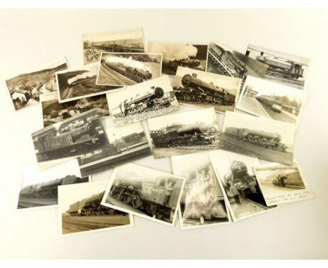 LOCOMOTIVE PHOTOGRAPHS & POSTCARDS ETC. Eighteen railway subject photographic prints & postcards featuring LNER & other locom