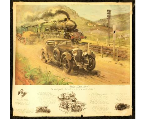 TERENCE CUNEO. 'Bentley v Blue Train'. A print after Terence Cuneo, published in 1970 by Colourviews Ltd., Birmingham (pin ho