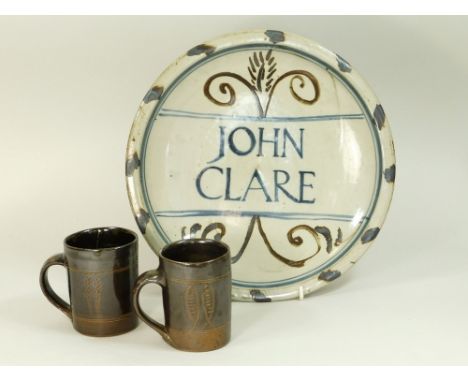 SETH CARDEW ETC. A Wenford Bridge Pottery charger by Seth Cardew probably commemorating the poet John Clare & two Wenford Bri