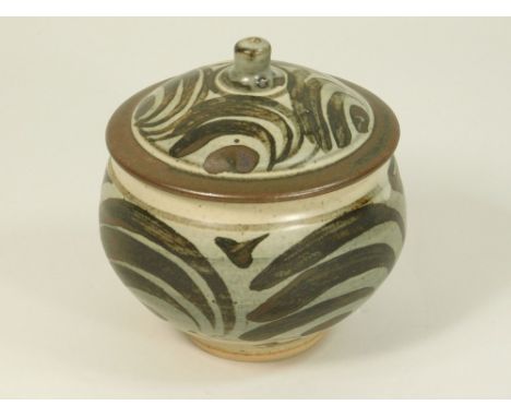 BERNARD LEACH. A Leach Pottery porcelain conserves pot decorated by Bernard Leach. Signed with painted initials. Impressed Le