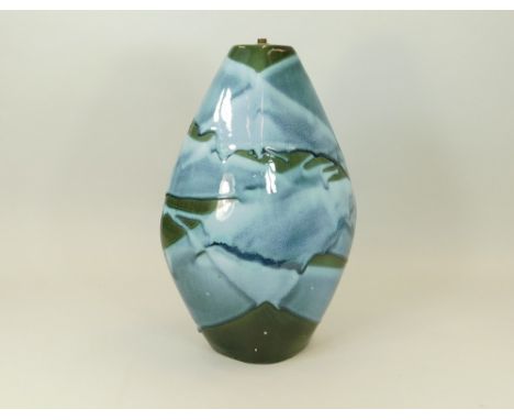 TREMAEN. A large Tremaen blue glazed Bowjey lamp base. Original paper label to base but no lamp holder. Height 43cm.