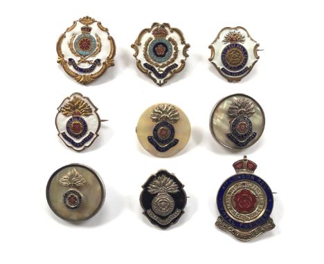 Royal Fusiliers Regimental Sweetheart Brooches.A good selection including white face enamel and gilt examples. ... plus other
