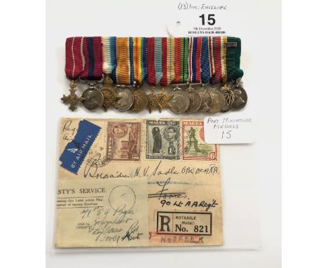 Miniature Medals of Brigadier Norman Vause Sadler OBE DCM., TD Awarded to Brigadier Norman Vause Sadler OBE DCM., TD who afte