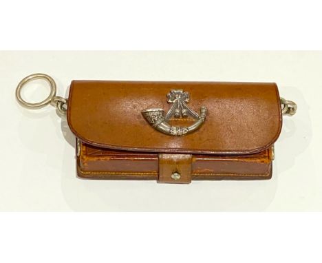 Rifle Volunteers Officer’s pouch.Fine light brown leather example, the flab bearing silver strung bugle. The ox pattern pouch