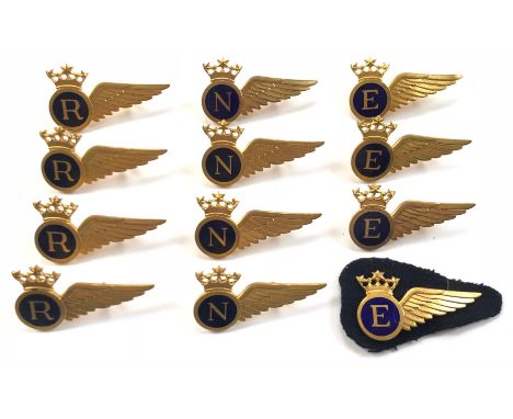 BOAC Airline Aircrew Early Pattern Gilt &amp; Enamel Brevet Badges.A scarce selection comprising: 4 x Radio Operator ...  4 x