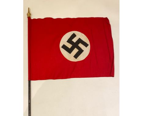 WW2 German Third Reich NSDAP double sided flag &amp; Pole.A good example of red cotton bunting with applied central white dis