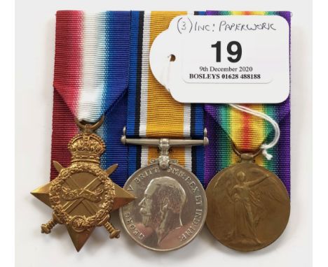 WW1 Durham Light Infantry Group of Three Medals.Awarded to “20941 A-CPL J.G. NICHOL DURH.L.I.”. Comprising: 1914/15 Star “PTE