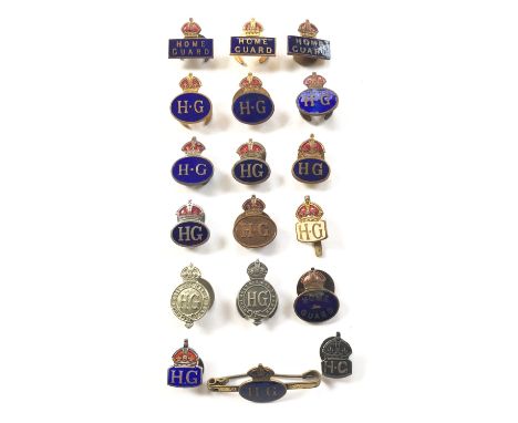 Home Guard Home Front Lapel Badges.A selection of 18 WW2 and second Period Home Guard lapel badges, various designs, some wit