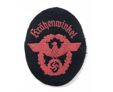German Third Reich 1936 pattern Krähenwinkel Fire Brigade arm badge.A good scarce black felt oval embroidered in rose red wit