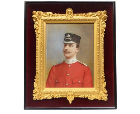 Manchester Regiment Volunteer Officer’s portrait.A very fine example comprising a bust of a post 1881 Officer sporting a peak