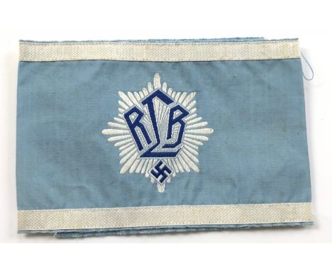 German Third Reich 1st pattern RLB leader’s (Air Raid Precautions) WW2 armband.Light blue rayon, with applied white braid top