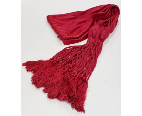 Highland Regiments Officer’s crimson net sash.A rare example of the wide net sash, with stitched large knot, terminating with