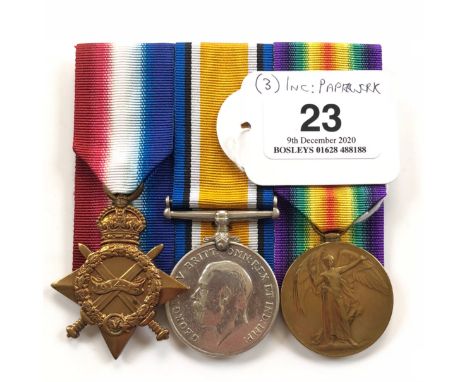 WW1 Royal West Kent Regiment Group of Three Medals.Awarded to “GS-5154 PTE G WOODGER R.W. KENT R.”. Comprising: 1914/15 Star 