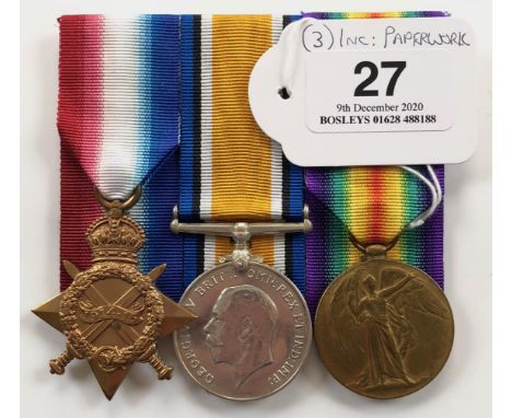 WW1 8th Bn Suffolk Regiment Group of Three Medals.Awarded to “14638 PTE T.C. TURNER SUFF R”. Comprising: 1914/15 Star, Britis