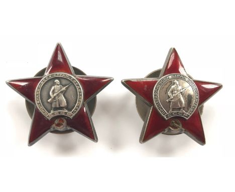 Soviet Russia. 2 x Order of the Red StarSilvered and red enamel examples with Monetny Dvor mint mark. One numbered ‘1158651’ 