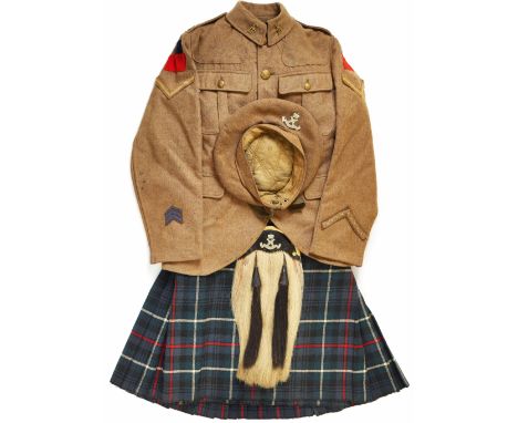 WW1 Canadian 16th Bn. CEF Canadian Scottish Attributed Uniform.An extremely rare near complete attributed uniform worn by Lan