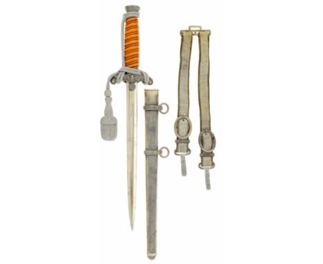 German Third Reich Army Officer’s Dagger with straps and knot by E. &amp; F. Hörster, Solingen.A good example with white spir