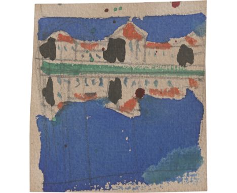 Pirchan, Emil -- Nymphenburg.Aquarell, Bleistift, auf festem Papier, vom Künstler eigenh. auf hellbraunes Untersatzpapier mon