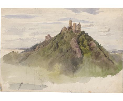 [*] Hummel, Carl Maria Nikolaus -- Ansicht der Wartburg bei Eisenach.Aquarell über Bleistift. 35,7 x 52,6 cm. Mit verschieden