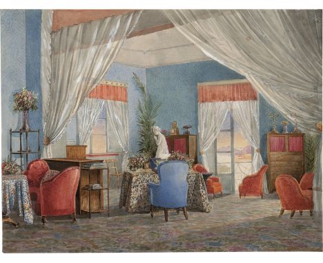 Italienisch -- 1846. Salon der Großfürstin Olga Nikolajewna Romanowa im Palazzo Butera-Wilding mit Blick auf die Bucht von Pa