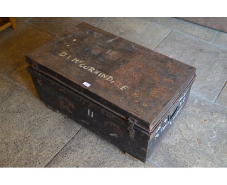 A vintage metal uniform trunk