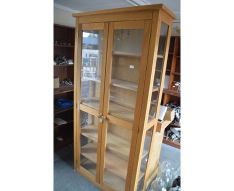 A light oak china display cabinet, 100cm wide x 198cm high