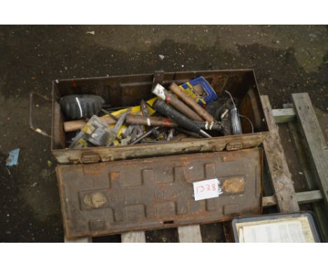A metal toolbox and contents of various tools etc.
