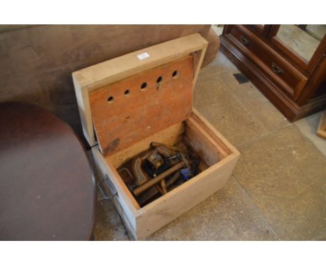 An old pine toolbox and contents of various carpentry and silversmith tools