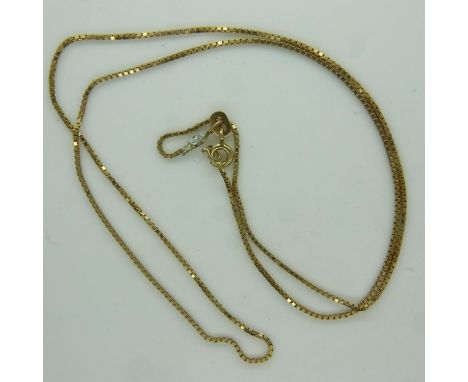 9ct gold box-link neck chain, repaired, L: 50 cm, 2.7g. UK P&amp;P Group 0 (£6+VAT for the first lot and £1+VAT for subsequen