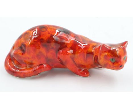 Anita Harris cat, signed in gold, no cracks or chips, L: 14 cm. UK P&amp;P Group 1 (£16+VAT for the first lot and £2+VAT for 