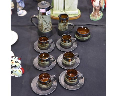 Celtic Pottery tea service with jugs, 15 pieces, chips to 1 cup otherwise no chips or cracks. Not available for in-house P&am