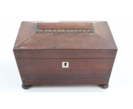 Rosewood sarcophagus tea caddy with key. 23 x 15 x 14cm H. UK P&amp;P Group 2 (£20+VAT for the first lot and £4+VAT for subse