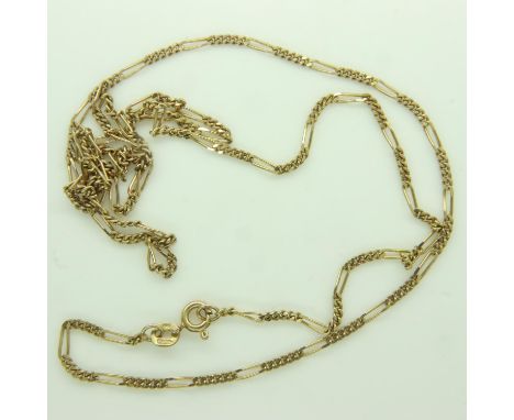 9ct gold Figaro-link neck chain, L: 50 cm, 4.3g. UK P&amp;P Group 0 (£6+VAT for the first lot and £1+VAT for subsequent lots)