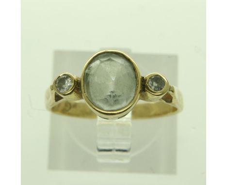 18ct gold diamond and topaz set trilogy ring, size K/L, 3.1g. UK P&amp;P Group 0 (£6+VAT for the first lot and £1+VAT for sub