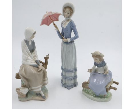 Three Nao figurines, no cracks or chips, largest H: 32 cm. UK P&amp;P Group 2 (£20+VAT for the first lot and £4+VAT for subse